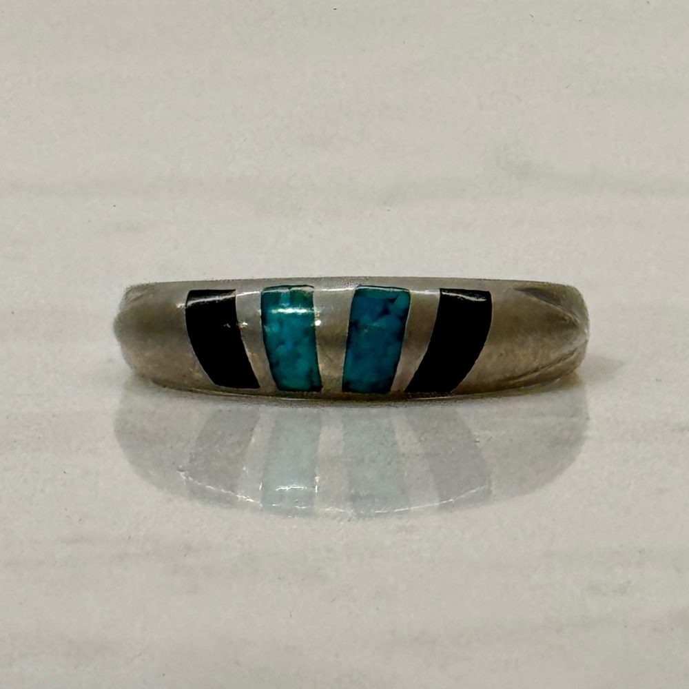 🩵🖤 Vintage 1989 COP Resin Inlay Band Ring Size 9 Southwest Style 🏜️